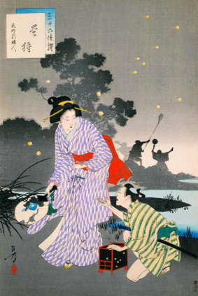 H6 真作 木版画 水野年方 三十六佳撰 美人画「蛍狩 天明頃婦人 H6 真作 木版画 水野年方 三十六佳撰 美人画「蛍狩 天明頃婦人