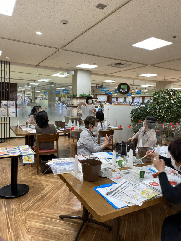 年7月14日 三越マイカフェワークショップ様 暑中見舞いの絵手紙レッスン 終了しました あさぶで絵手紙