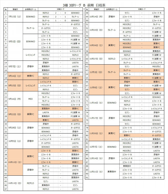 試合予定 栗東fc U 15 ジュニアユース