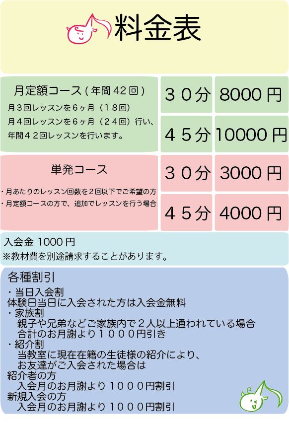 料金 サービス イッセー音楽教室 光が丘ピアノ教室