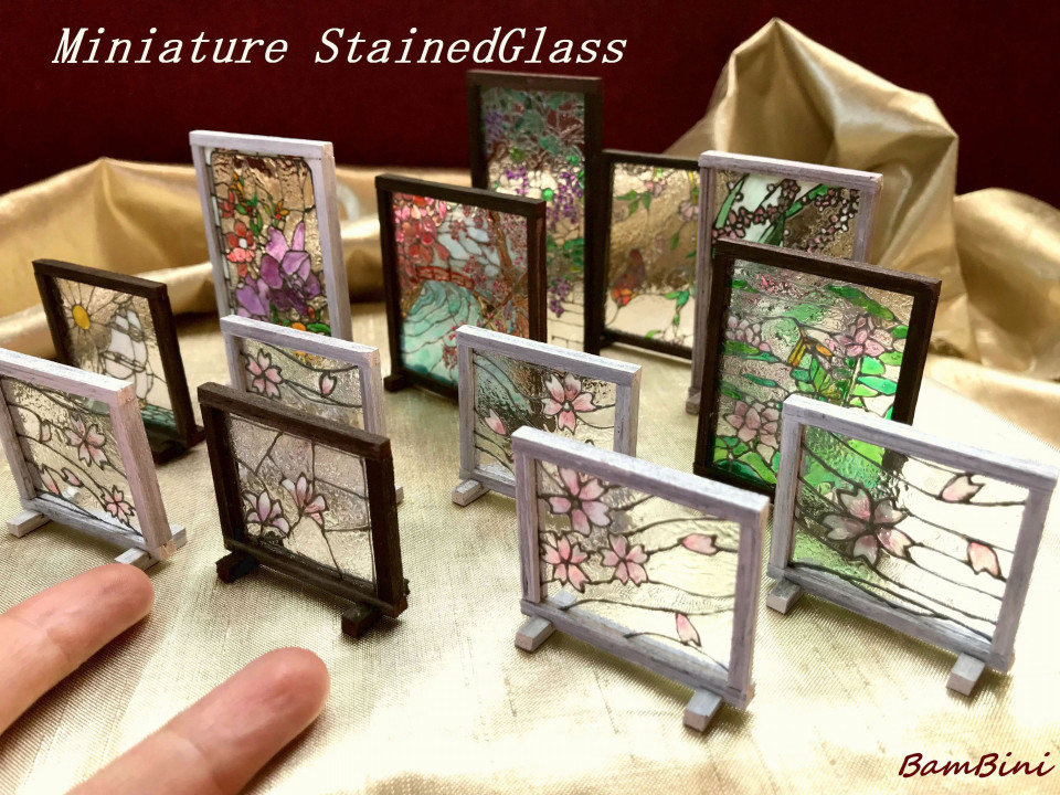 ２０１８年春用新作ミニチュアステンドグラス２２個 Bambi バンビ Miniature Dollhouse