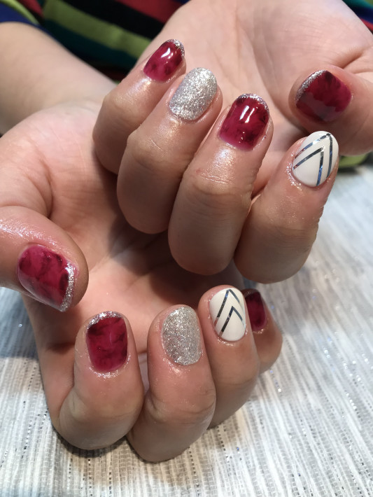 ネイルデザイン 赤べっ甲 ドットネイル マットコート チェック柄 Book Nail