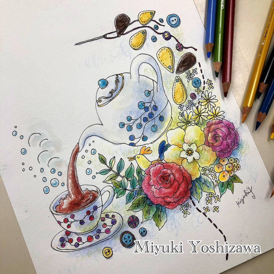 ３回だけ 水彩色鉛筆イラスト講座 Miyuki Yoshizawa