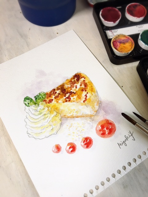 銀座伊東屋にて チーズケーキを描く 水彩画講座 参加者募集中 Miyuki Yoshizawa
