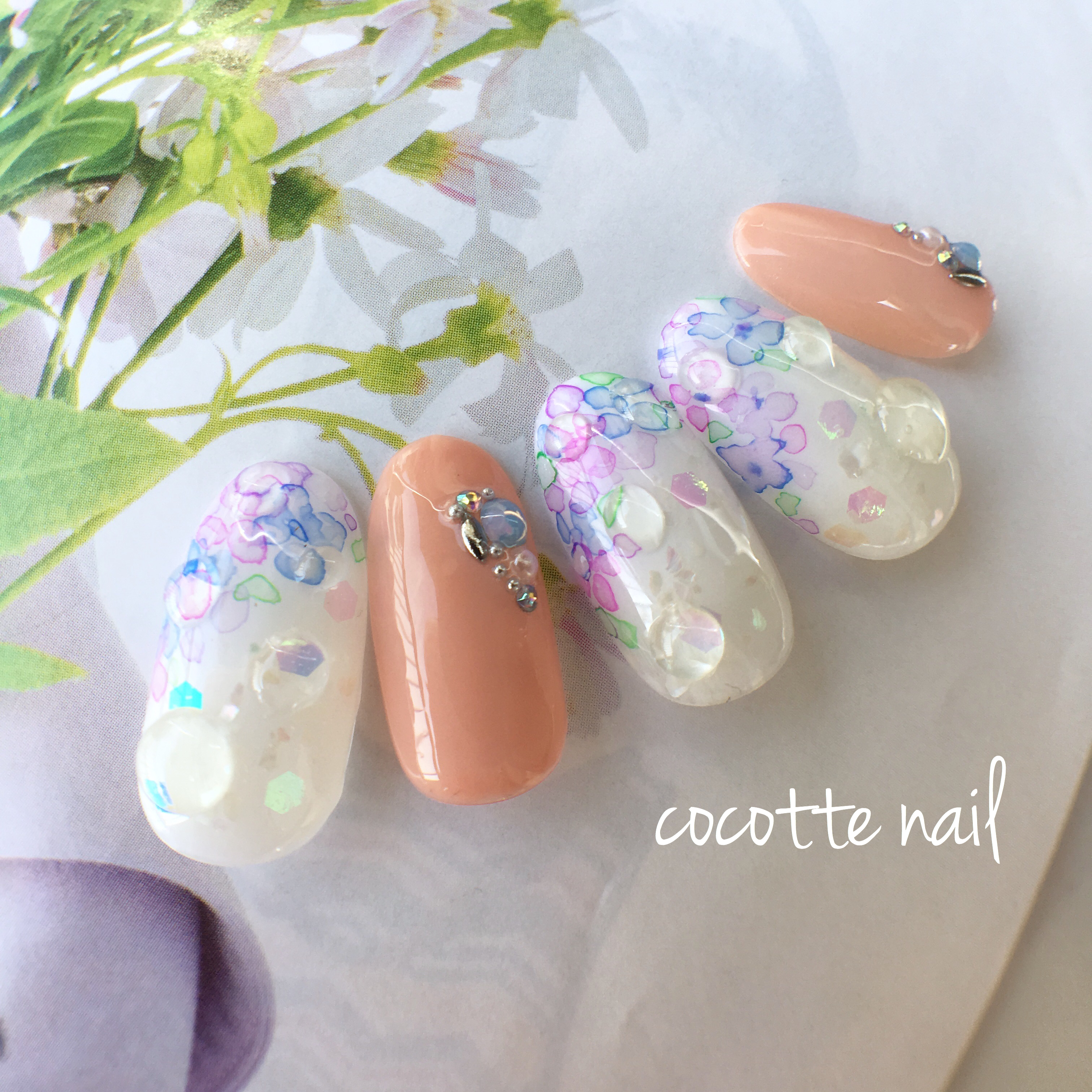 紫陽花と雫ネイル Cocotte Nail