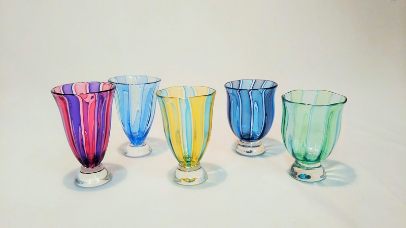 ガラス作家作品　ガラス玉 吹きガラスの金魚鉢 小009・青緑 滋賀県の吹きガラス工房より Glass