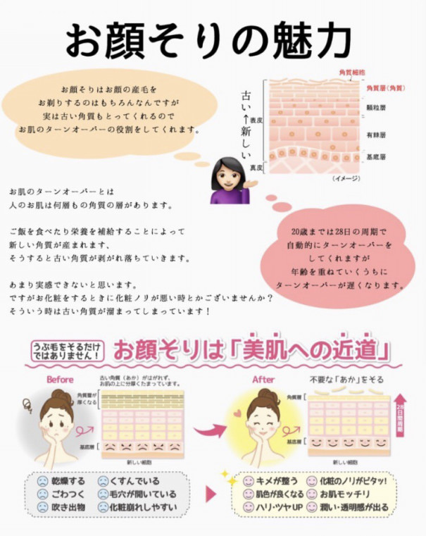 お顔剃りは毛を剃るだけではありません Beauty Salon Aube Ciel Woman S Beauty Aube Calme