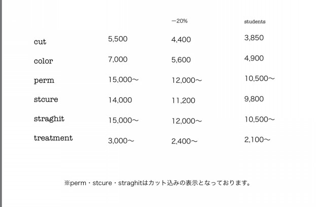 Menu Price Tricca Daikanyama