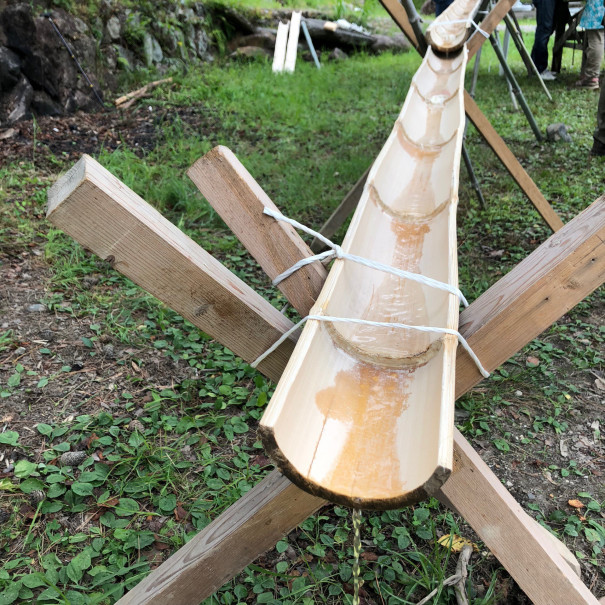 流しそうめん台登場 竹の器作り同時開催 飯地高原自然テント村 薪ストーブのあるキャンプ場