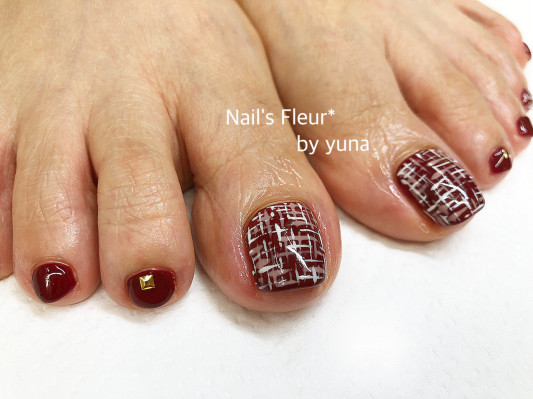 ツイードチェックのフットネイル Nail S Fleur