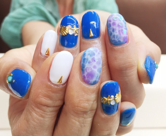 ブルー系 水面アートネイル Nail S Fleur