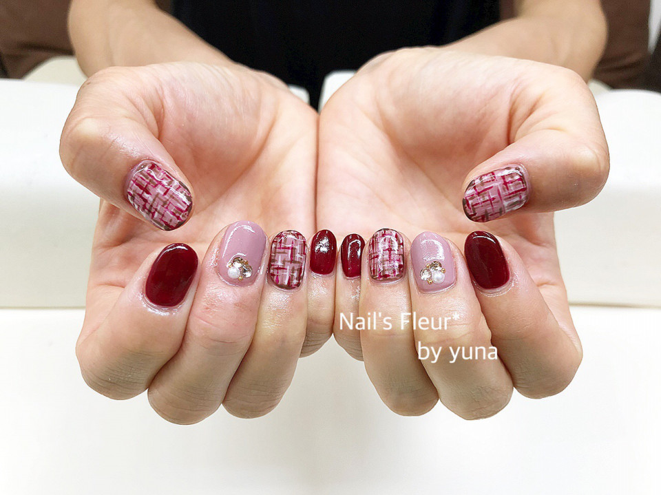 ボルドー系ツイードネイル Nail S Fleur ボルドー系ツイードネイル Nail S Fleur