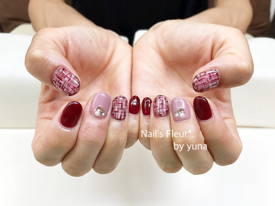 ボルドー系ツイードネイル Nail S Fleur