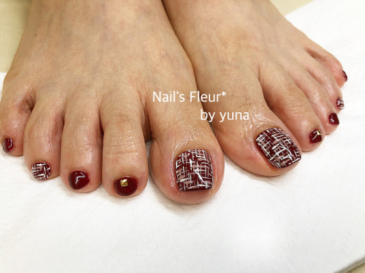 ツイードチェックのフットネイル Nail S Fleur