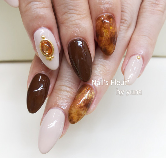 秋のべっ甲ネイル 10月分ですm M Nail S Fleur