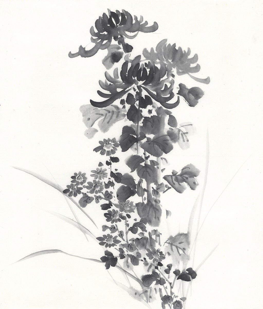 古い菊図水墨画 古い菊図水墨画