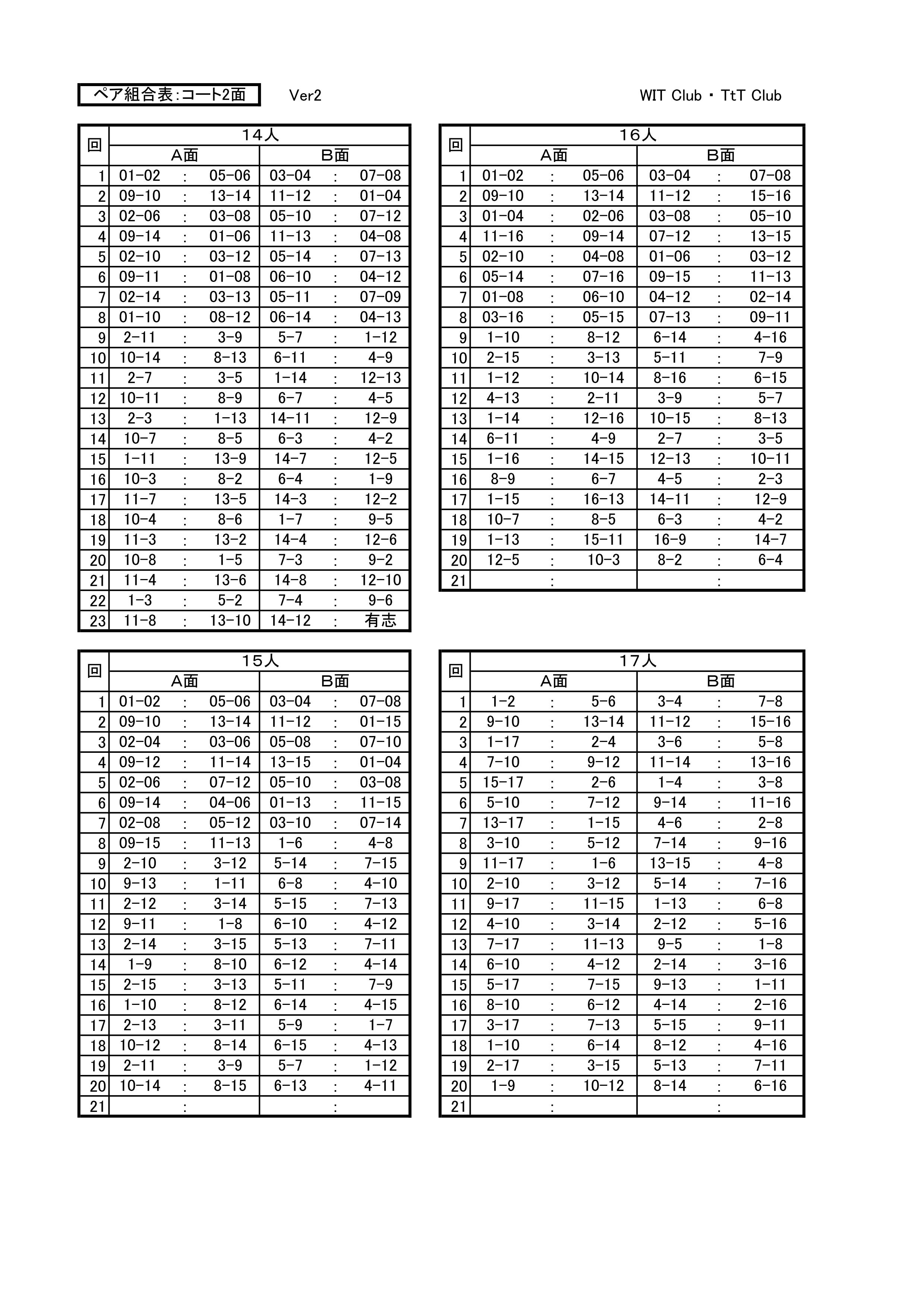 卓球 ラージ ダブルス練習 組み合わせ対戦表！-