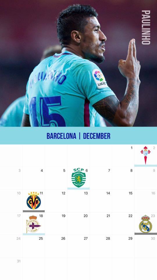 リーガエスパニョーラ バルセロナ 12月のクラブカレンダー スマホ壁紙画像2017 11 28 Kazu