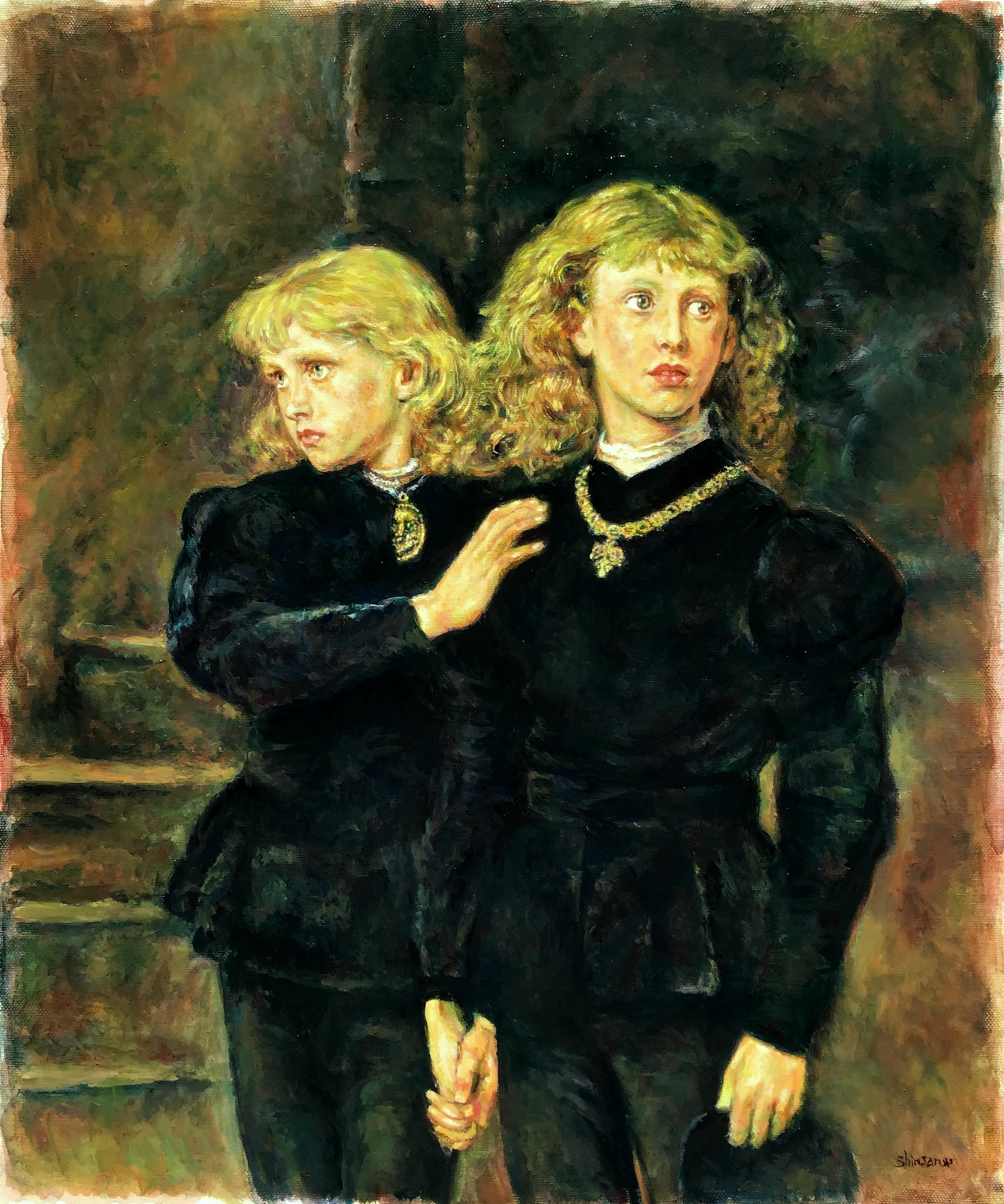 John Everett Millais 【ロンドン塔の王子達】肉筆油彩画模写 John Everett Millais 【ロンドン塔の王子達】肉筆油彩画模写