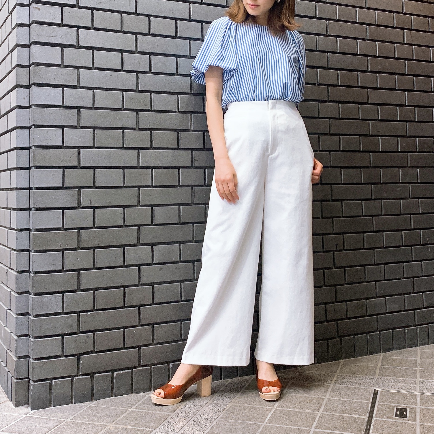 Dignite collier リネンワイドパンツ ホワイト ウォッシャブル