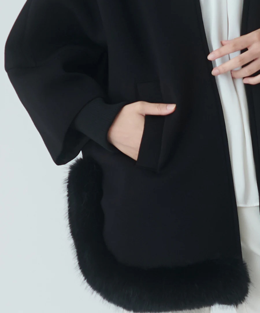 BEATRICE 裾ファー ショートコート アウター ファーポンチョ Mサイズ