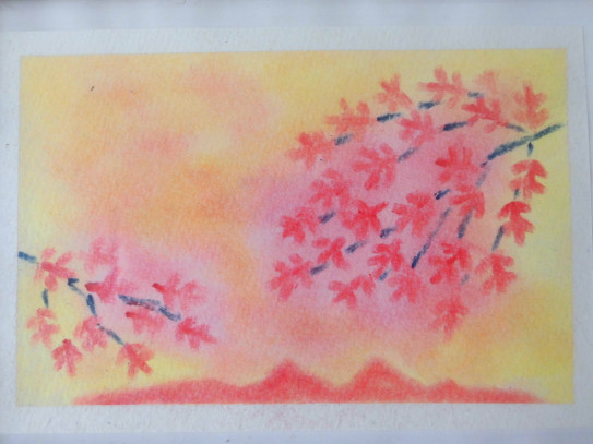 ハロウィンと秋の紅葉の3色パステルアート Atelier ゆるりと色の粉 こな