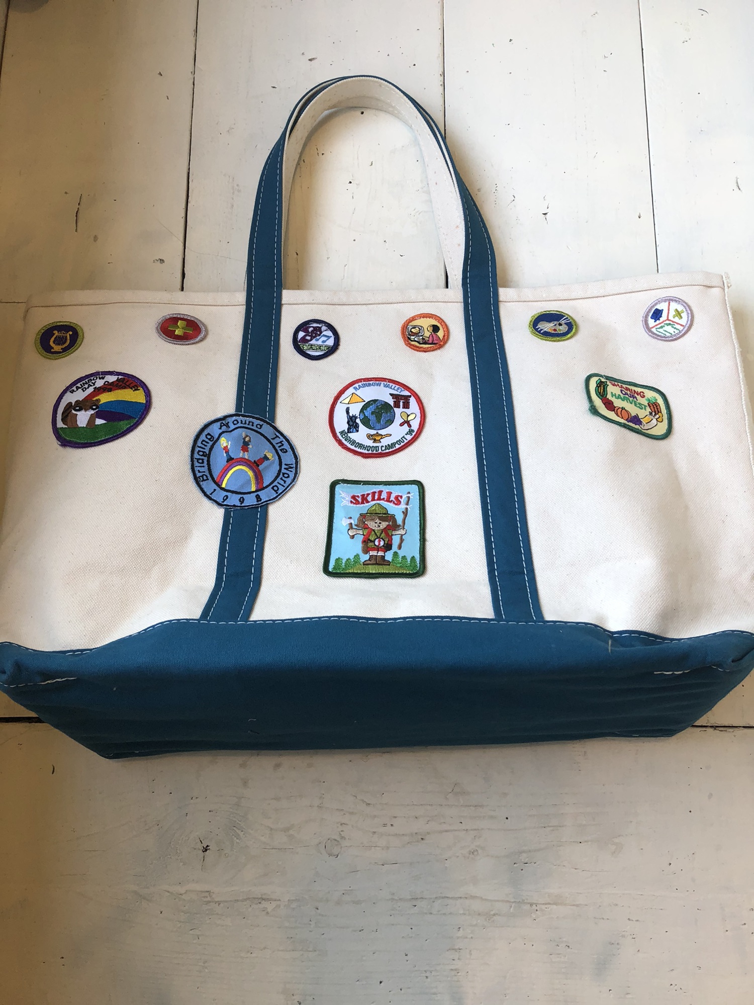 ヴィンテージ　ビーンバック　ワッペン付き LLBEANのトートが 好きすぎて好きすぎて。 汚れたトートを藍染