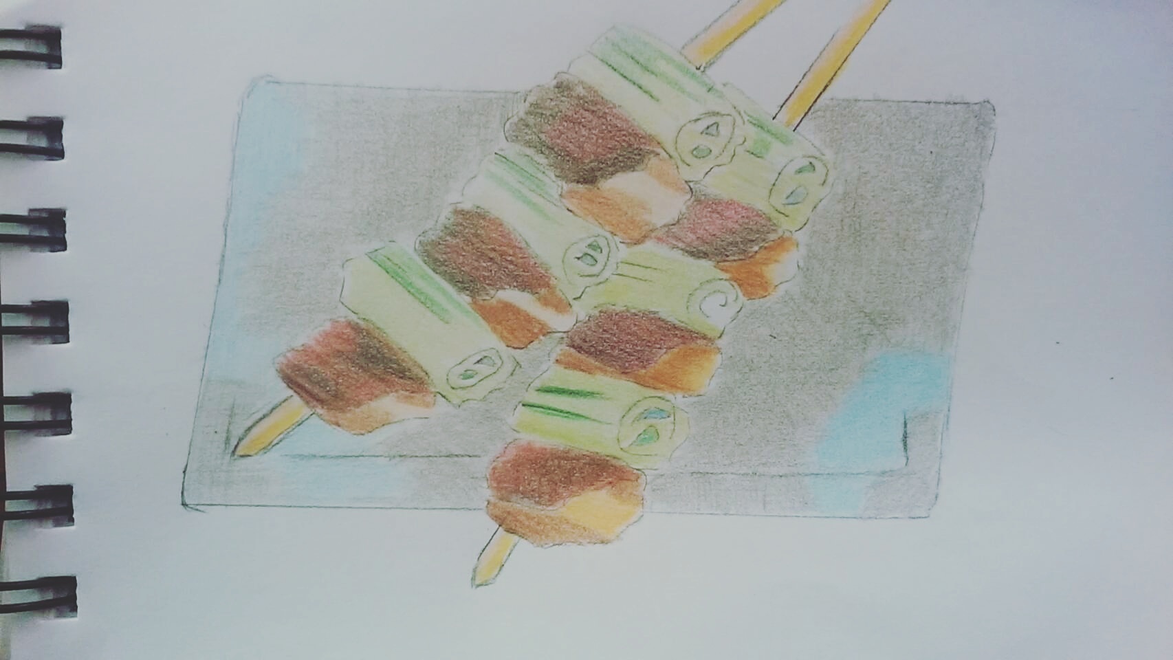 色鉛筆 食べ物スケッチ 焼き鳥 描いてみた Original Image Pastel