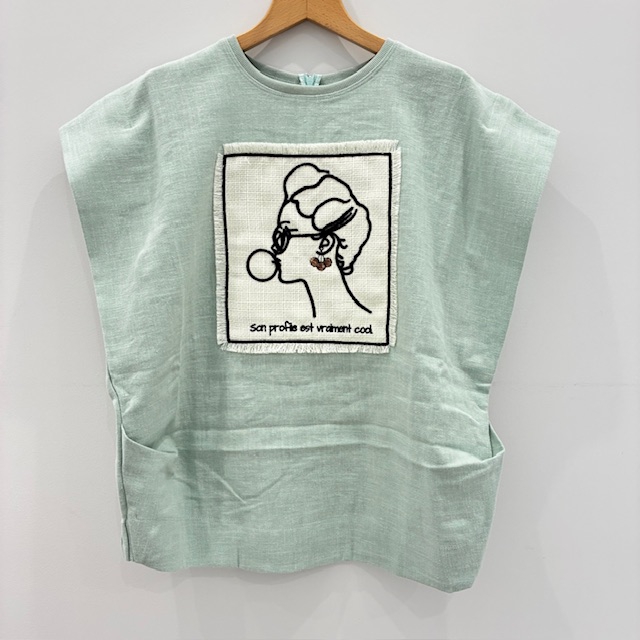 MARIED'OR マリードール 刺繍生地貼り付け フレンチ袖 Tシャツ