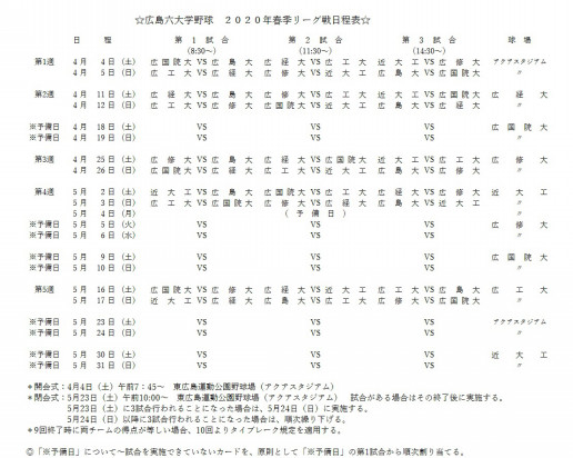 試合予定 広島六大学野球春季リーグ戦 広島修道大学硬式野球部ホームページ 試合予定 広島六大学野球春季リーグ戦 広島修道大学硬式野球部ホームページ