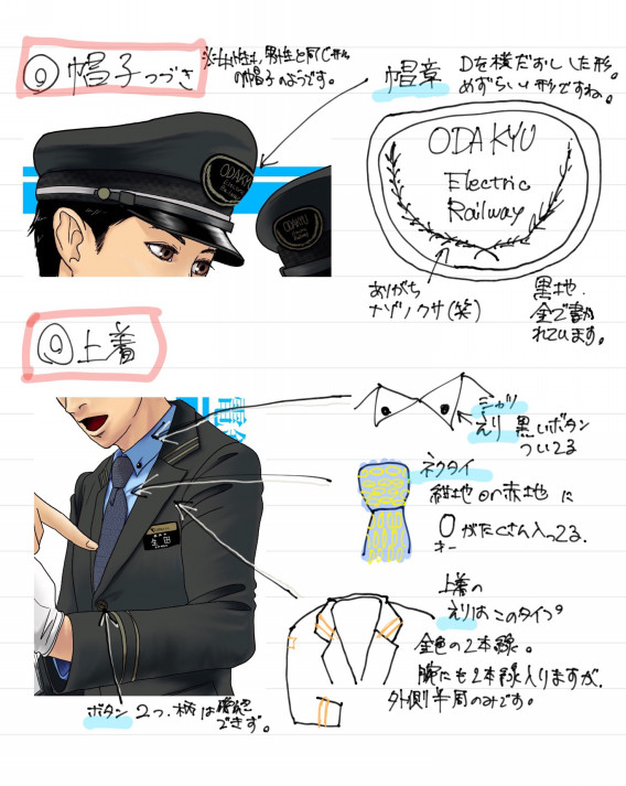 小田急電鉄の制服の描き方 鉄道員に願いを