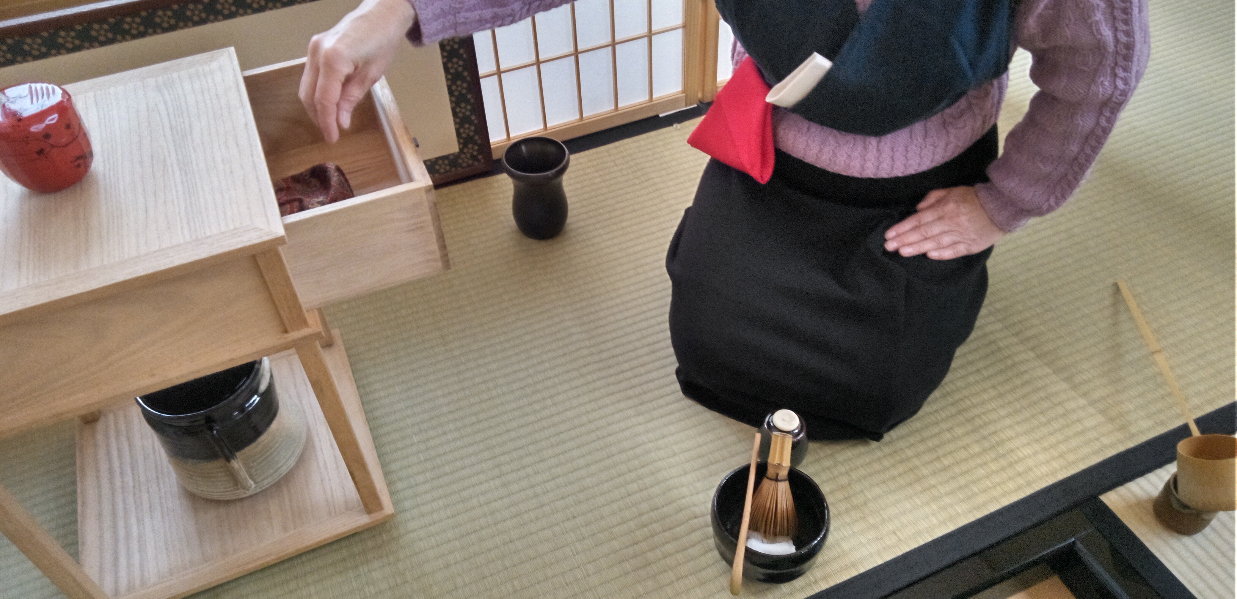 茶道稽古着㊷2・絹100%・濃紺・逆勝手対応・ポケット2個付
