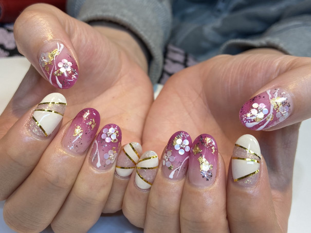 パラジェルでピンクで和柄ネイル 京橋美容室 ネイルサロン Stella Nail ネイリスト宮田
