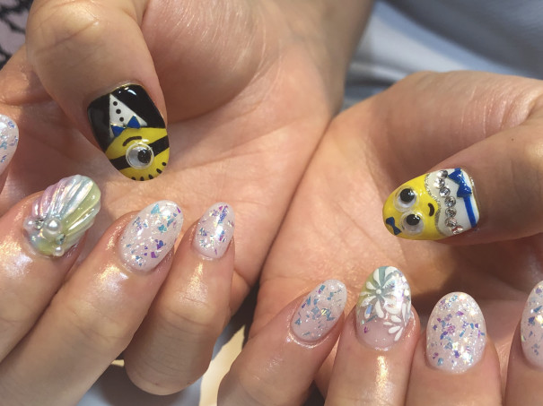 パラジェルでミニオンブライダルネイル 京橋美容室 ネイルサロン Stella Nail ネイリスト宮田