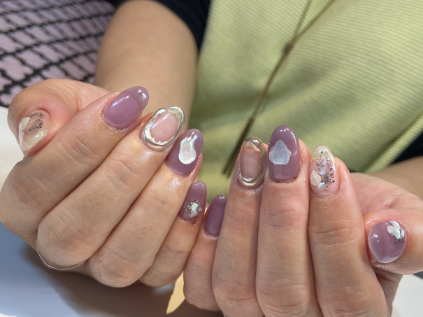 パラジェルでパープルのおしゃれシェルニュアンスネイル 京橋美容室 ネイルサロン Stella Nail ネイリスト宮田