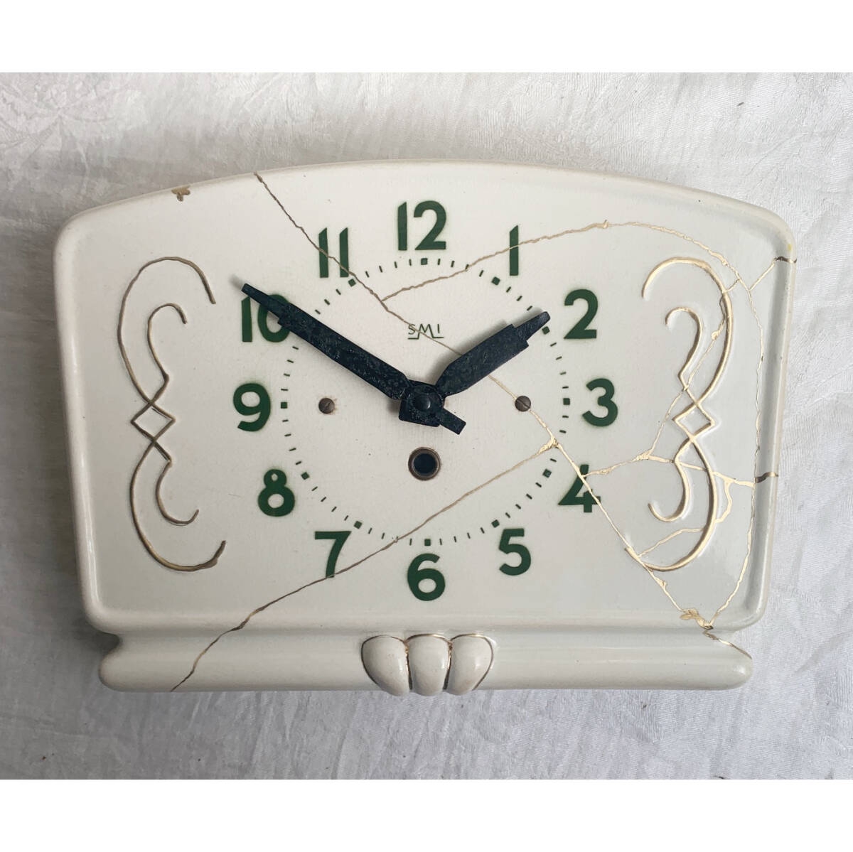 フランス アンティーク SMI社製 レトロ 壁掛け時計 ホワイト・イエロー