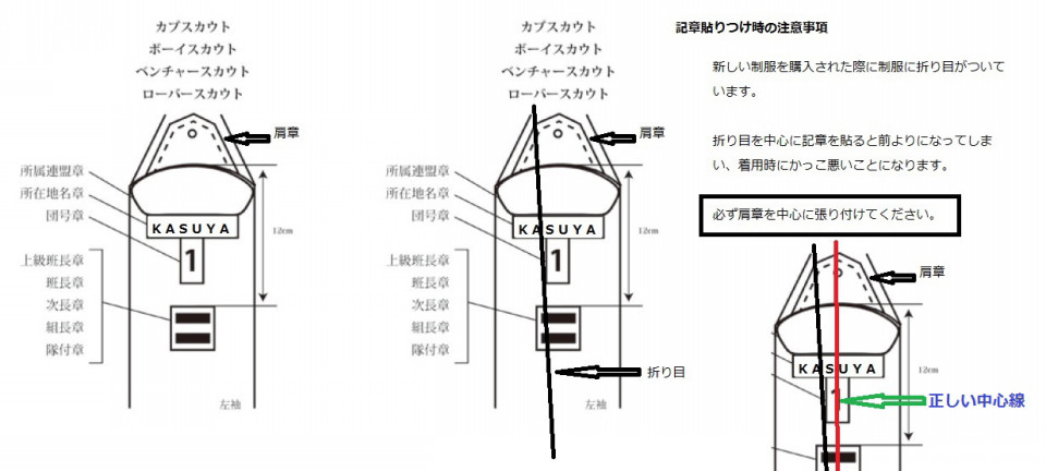 記章貼り付けのご案内 ボーイ隊 ボーイスカウト粕屋第１団 ガールスカウト福岡県第１７団