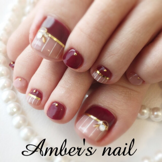 ボルドーとくすみピンク 菊川市 ネイル Amber S Nail アンバーズネイル