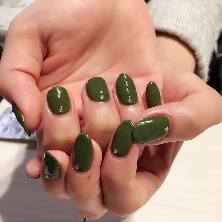 カーキ× ワンカラーnail | natsu814 nail