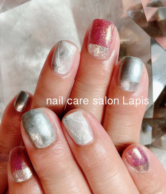 自爪育成ネイルケア ポリッシュアート大理石 ミラー Nail Care Salon Lapis