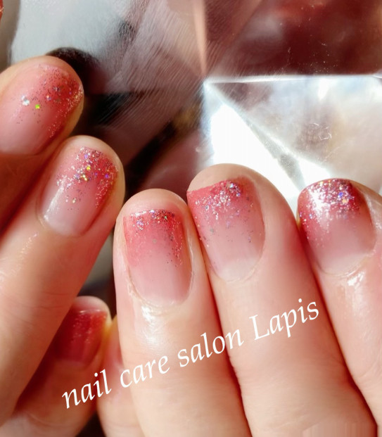 自爪育成ネイルケア ピンクラメグラデーション Nail Care Salon Lapis