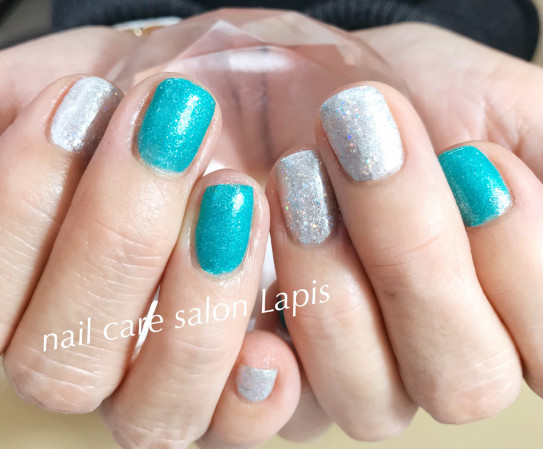 自爪育成ネイルケア シルバー エメラルドグリーン Nail Care Salon Lapis