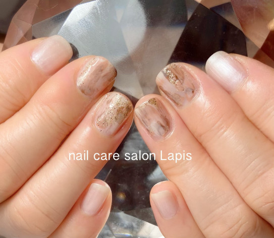 自爪育成ネイルケア パールベージュ ニュアンス柄 Nail Care Salon Lapis