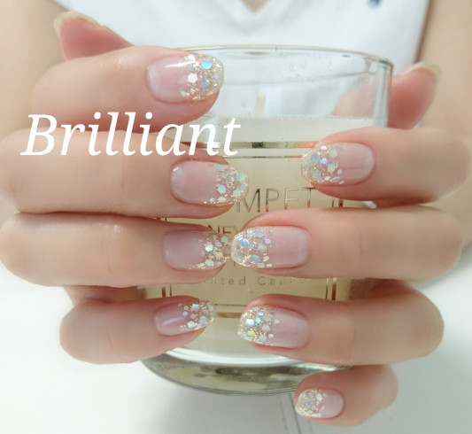 クリアキラキラ シルバーラメ バレリーナカット Brilliant Nail Salon