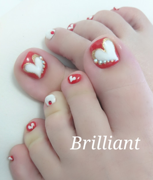 レッド ハート フットネイル キュート Brilliant Nail Salon