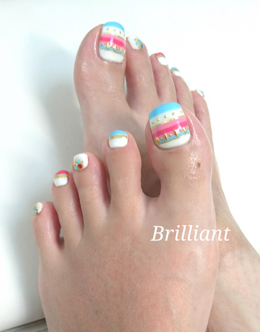 夏フットネイル ボーダーカジュアル Brilliant Nail Salon