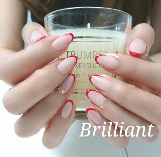 レッド細フレンチ 大人ネイル Brilliant Nail Salon