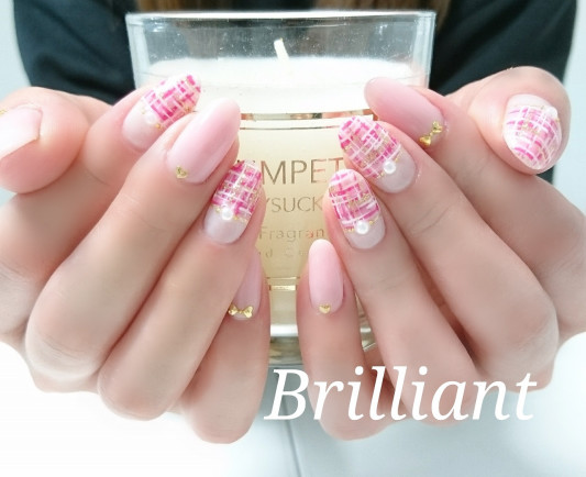 ピンクツイードネイル キュート Brilliant Nail Salon