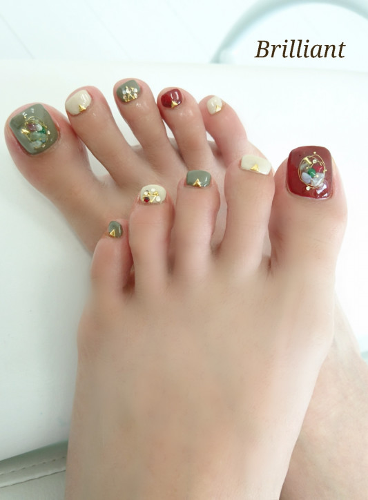 秋 ワイヤーネイル 天然石 フット Brilliant Nail Salon