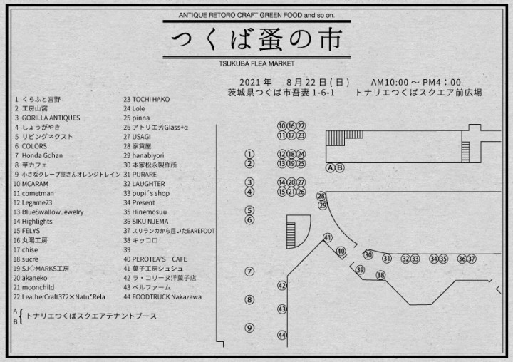 つくば蚤ノ市8月22日出店配置図